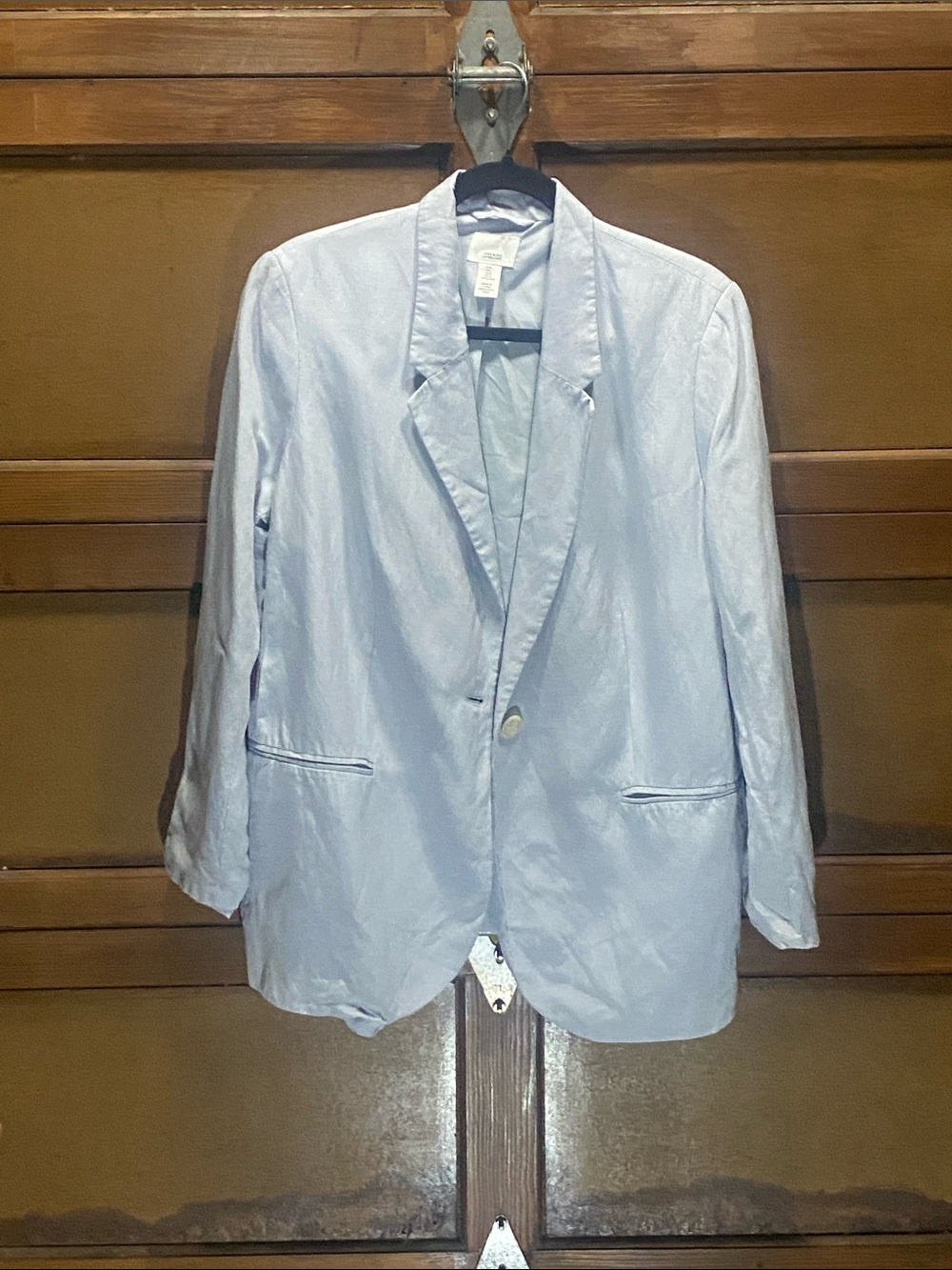 H&M Light Blue Linen Blend Boyfriend Blazer Sz Large
